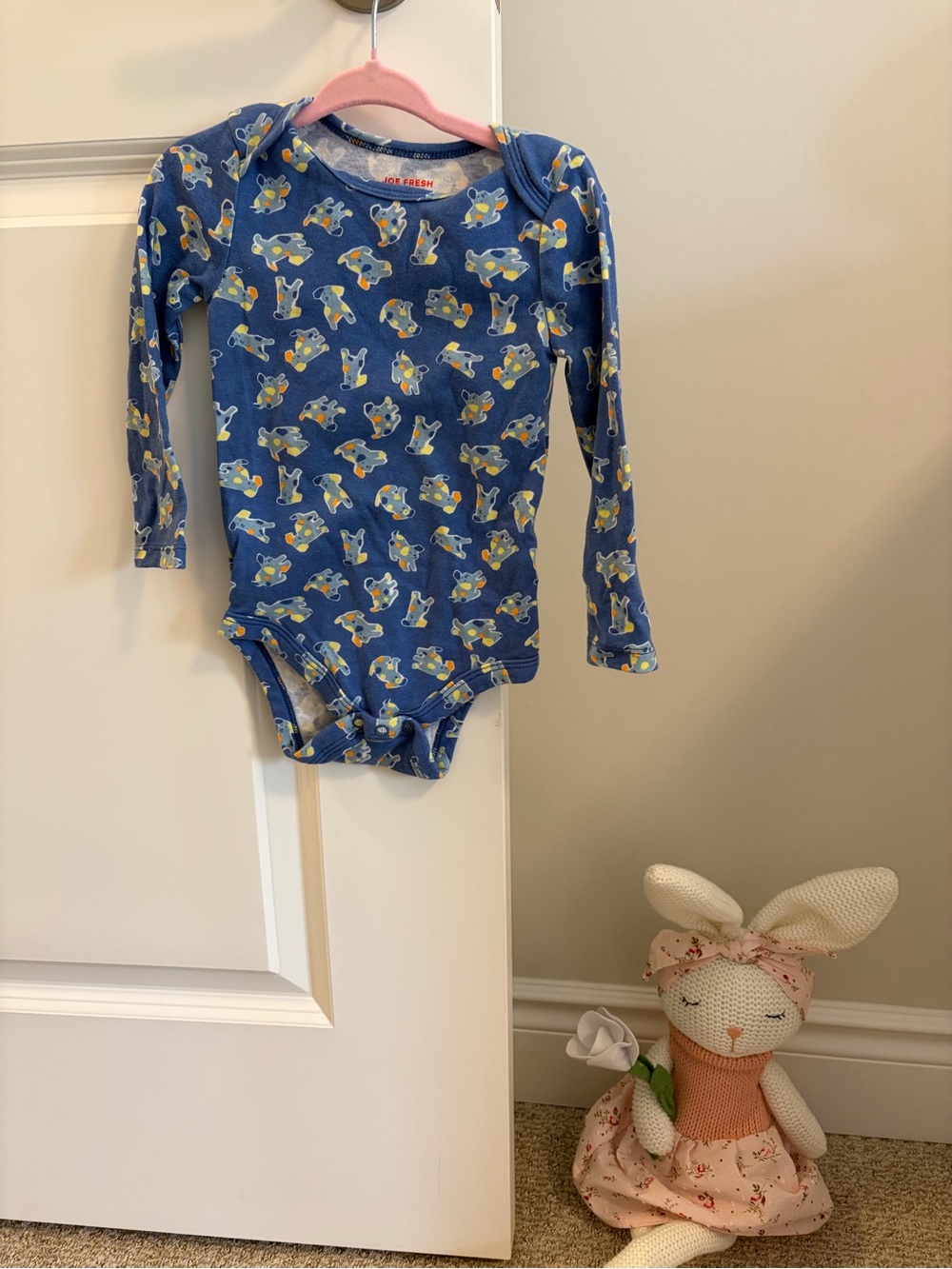 (5 for $35) Joe Fresh Navy Blue Airplane Print Long-Sleeve Baby Bodysuit